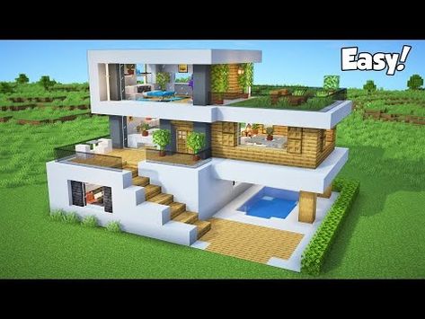 Minecraft Modern House Designs, House Tutorial, A Modern House, Minecraft Modern, Small Modern Home, Subscribe For More, Minecraft Houses, Modern House Design, How To Build