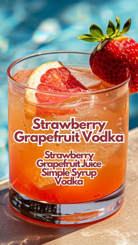 Summer Cocktails Vodka, Club Cocktails, Classic Vodka Cocktails, Poolside Cocktails, Cocktail Cards, Grapefruit Vodka, Vodka Recipes Drinks, Simple Syrup Cocktails, Strawberry Stuff