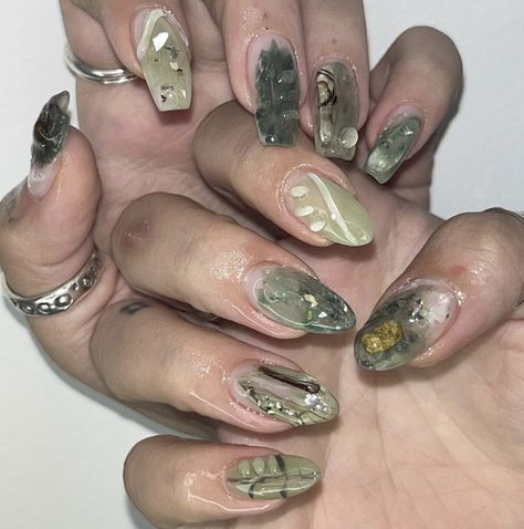 Leafy Nails, Hippie Nails, Pretty Gel Nails, Soft Nails, Cat Kuku, Fire Nails, Dream Nails, Cute Nail Designs, Funky Nails