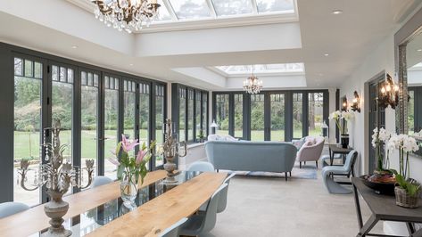 Orangery with Modern Interiors interior Modern Orangery Extension, Orangery Dining Room, Orangery Interior, Orangery Extension, Conservatory Dining Room, Sunroom Designs, House Extension Design, Room Garden, Luxury Garden