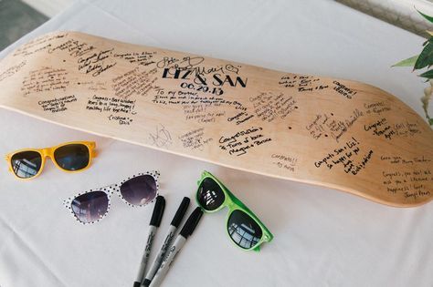 skateboard as guestbook - Google Search Shreds One Birthday, Skateboard Guest Book, Skateboard First Birthday Party, Skateboard Centerpieces, Skater Baby Shower Ideas, Skateboard Themed Birthday Party, Skateboard Baby Shower Ideas, Skateboard Birthday Party Ideas, Skateboard Party Ideas