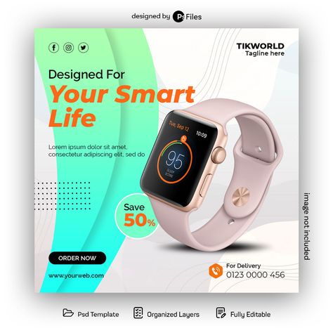 Free Smart Watch Product Instagram Post Design PSD Template - PsFiles Smart Watch Graphic Design, Smart Watch Banner Design, Story Product Design, Watch Ads Design, Watch Graphic Design, Product Instagram Post, Smart Watch Design, Product Instagram, Watch Ads