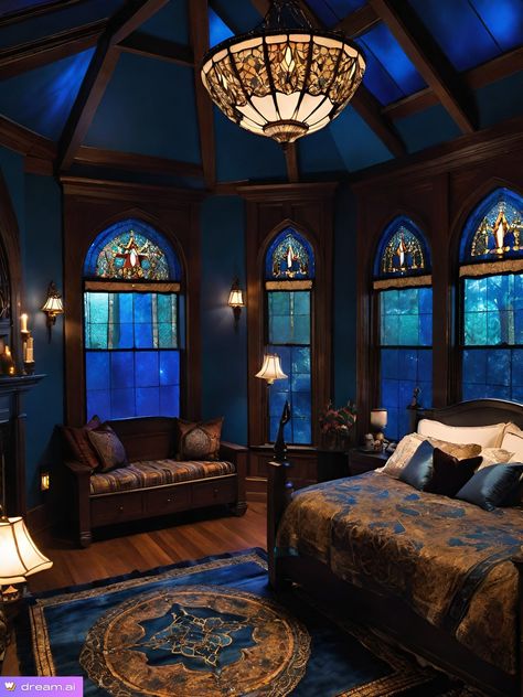 Ravenclaw Bedroom, Witchy Bedroom Ideas, Witchy Bedroom, Ravenclaw House, Fantasy Rooms, Fantasy Decor, Gothic House, Blue Bedroom, Design Your Dream House