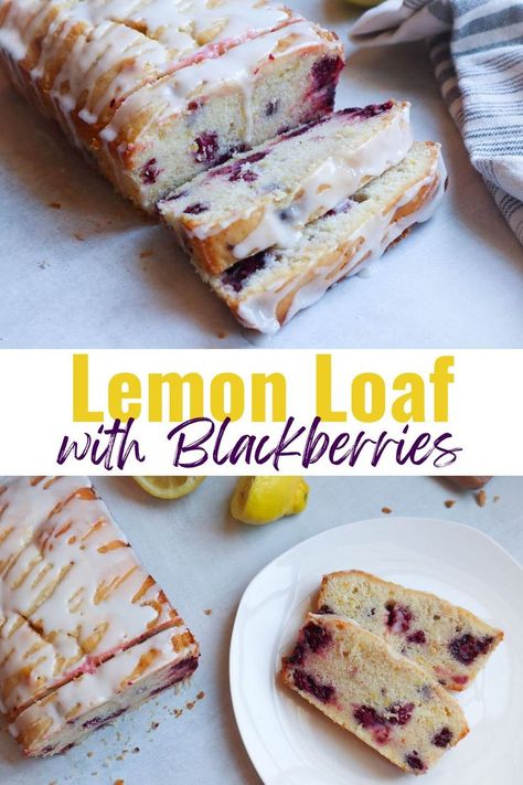 lemon loaf with blackberries with a tangy lemon glaze on top Blackberry Loaf, Glazed Lemon Loaf, Blackberry Bread, Lemon Bread Recipes, Blackberry Lemon, Lemon Loaf Cake, Homemade Bread Easy, Lemon Bread, Lemon Loaf