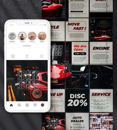 Automotive Instagram Puzzle Feed Template PSD Automotive Instagram Feed, Instagram Puzzle Feed Template, Classic Car Photoshoot, Instagram Puzzle Feed, Car Advertising Design, Puzzle Feed, Instagram Feed Planner, Instagram Feed Layout, Instagram Puzzle