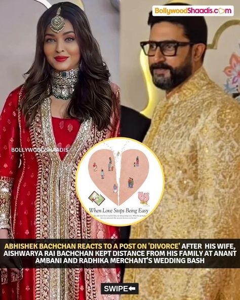 After Aishwarya Rai Bachchan skipped posing with Abhishek Bachchan and his family at Anant Ambani's wedding, the actor recently reacted to a divorce post. #aishwaryarai #AishwaryaRaiBachchan #aaradhyabachchan #abhishekbachchan #amitabhbachchan #jayabachchan Aaradhya Bachchan, Abhishek Bachchan, Aishwarya Rai Bachchan, Amitabh Bachchan, Aishwarya Rai, Entertainment News, Long Hair, Entertainment, Actors