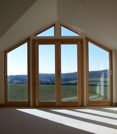 Gable Window, Timber Frame House, A Frame Cabins, Self Build Houses, Building Remodeling, Timber Windows, House Extension Design, Rustic Home Design, Frame House