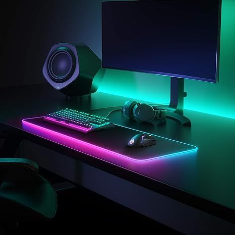 Gaming Pad, Blue Lighting, Gaming Station, Pc Desk, Large Desk, Elements Of Style, Table Pads, Forest Design, Pc Gamer