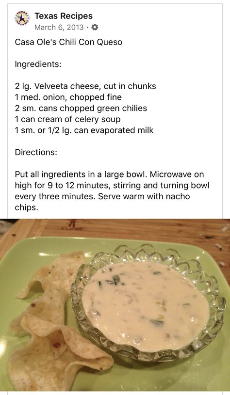 Casa Ole Salsa Recipe, Queso Recipe Crockpot, Casa Ole Queso, Casa Ole Queso Recipe, Casa Ole Green Sauce, Queso Dips, Con Queso Recipe, Green Dips, Delicious Dips Recipes