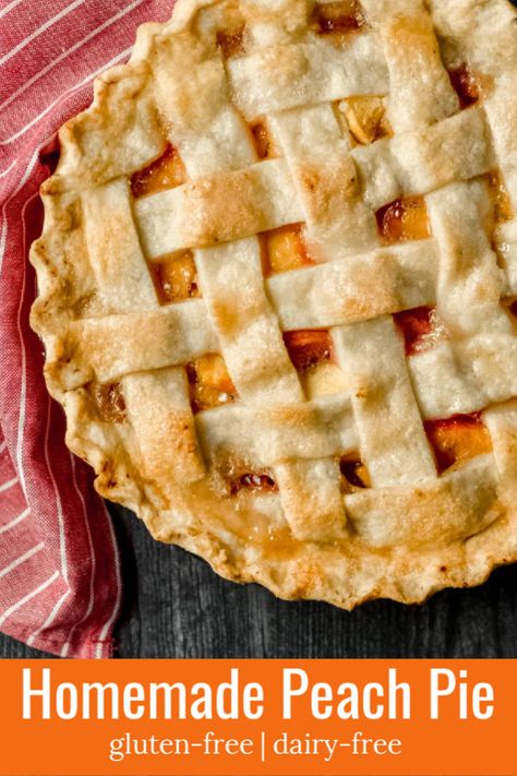 Delicious, homemade gluten-free peach pie that your family will love! Easier to make than you think! #glutenfreedesserts #glutenfreepeachpie #peachpie #glutenfree #dairyfreedesserts #glutenfreepie Dairy Free Pie Crust, Homemade Peach Pie, Dairy Free Pies, Peach Pie Recipe, Peach Pie Recipes, Gluten Free Pastry, Gluten Free Pie, Best Gluten Free Recipes, Gluten Free Desserts Recipes