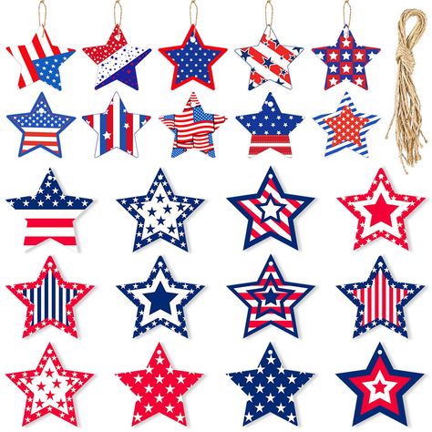 PRICES MAY VARY. 【Package Includes】: you will receive 22 pieces of 4th of July hanging ornaments in 22 different styles, which are enough to satisfy your holiday decorating needs and create a strong festival atmosphere, and you can also share them as gifts with your family or friends. 【Quality Material】: the patriotic hanging decorations are made of quality paper material with with clear and bright printings, not easy to fade, smooth and no burr, easy to carry and store, providing you with a lon Paper Hanging Decorations, 4th Of July Craft, 4th Of July Crafts, Festival Atmosphere, Independance Day, American Holiday, Patriotic Stars, July Crafts, Five Pointed Star