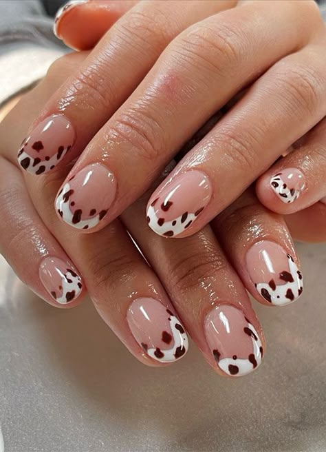 cow print nails, cow print nails short, cow print nail art, cow print nails pink, Cow print nails designs, cow print nails french tip, brown cow print nails, cow nail designs, cow french tip nails French Nails With Cow Print, Brown Cow Nails Designs, Nails Brown Cow Print, Cowprint French Tip Nail Design, Brown Black And White Cow Print Nails, Free Coloring Pictures, Wedding Color Schemes Spring, French Tip Design, Cow Nails