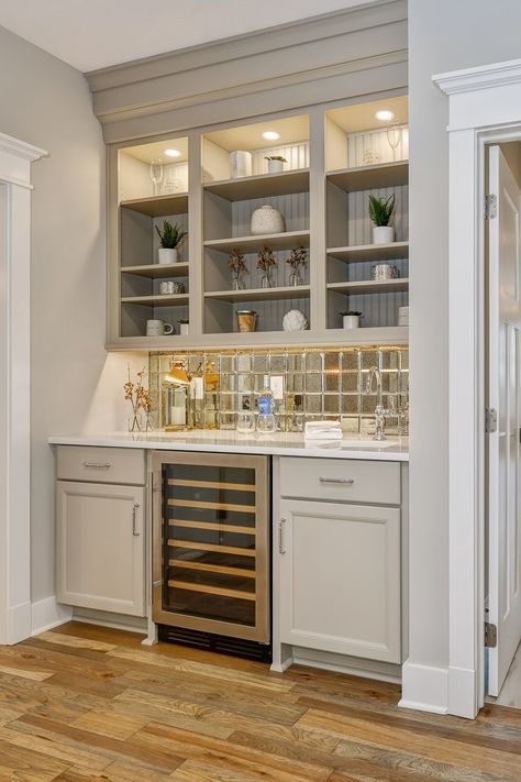 Wet bar in a Master Suite??  We say... Ohhh ya!! Walk Through Wet Bar, Wet Bar Bedroom, Wet Bar In Master Suite, Family Room Wet Bar, Coffee Bar Master Suite, Bar In Family Room Ideas, Game Room Wet Bar, Bedroom Wet Bar Master, Coffee Bar In Master Suite