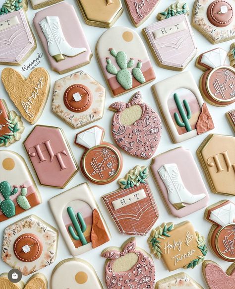 Western Wedding Cookies, Palm Springs Birthday, Royal Icing Recipes, Soft Sugar Cookie, Designer Cookies, Bridal Cookies, Icing Recipes, Bridal Shower Cookies, Frosting Tips