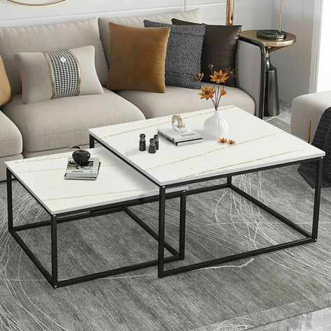 Nesting Coffee Tables Living Room, Marble Nesting Coffee Tables, Square Living Room Table, Metal Frame Sofa, Marble Coffee Table Living Room, Retro Coffee Table, Centre Table Living Room, Coffee Table Marble, Retro Coffee Tables