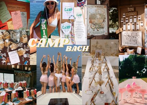 Pink Camp Bachelorette, Bachelorette Mood Board, Camp Bride, Lake Bachelorette, Camp Bach, Camping Bachelorette, Pink Bachelorette, Camp Lake, Bridal Events