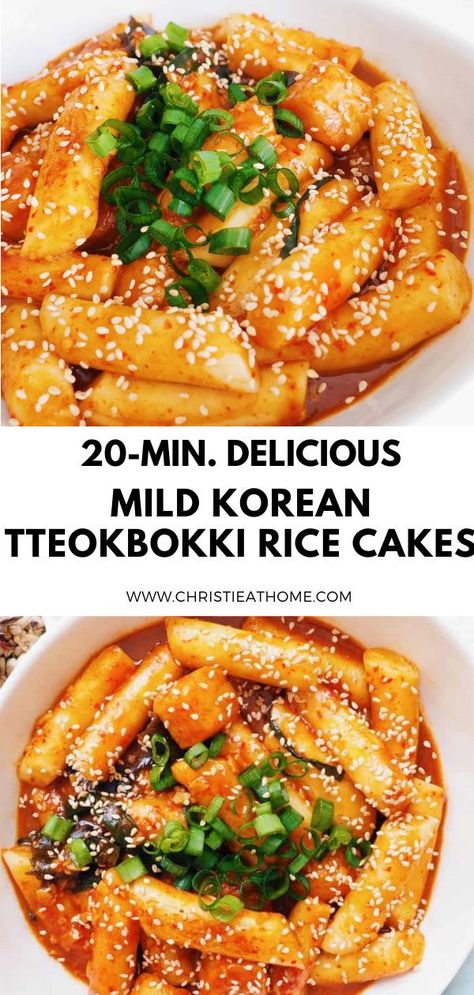 Non Spicy Rice Cake Recipes, Tteok Recipe Ideas, Mild Korean Recipes, Rice Cake Sticks Recipe, Tteokbokki Rice Cakes Recipe, Mild Tteokbokki Recipe, Non Spicy Tteokbokki, Mild Tteokbokki, Tteokbokki Recipes