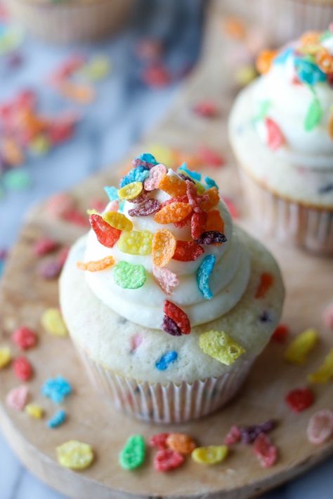 Fruity Pebble Cupcakes - Damn Delicious Fruity Pebbles Cupcakes, Fruity Pebble Cupcakes, Fruity Pebble, Funfetti Cupcakes, Unicorn Poop, Vanilla Buttercream Frosting, Rainbow Cupcakes, Cupcake Recipe, Fruity Pebbles