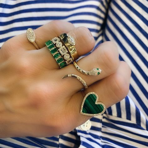 Milestones by Ashleigh Bergman on Instagram: “Green dreams all day long!! Malachite, emeralds and diamonds, OH MY!!! #emeraldjewelry #malachitejewelry #milestonesbyab” Emerald Eternity Band, Malachite Jewelry, Eternity Band Ring, Band Engagement Ring, Engagement Bands, Emerald Jewelry, Gold Wedding Rings, Anniversary Bands, Quality Fashion