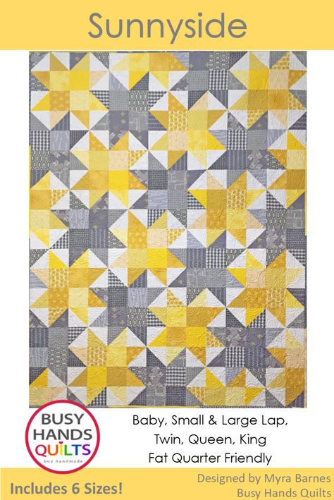 Sunnyside Quilt Pattern by Myra Barnes Nancy Zieman, Quilting Designs Patterns, Yellow Quilts, Baby Quilt Pattern, Quilt Square Patterns, Half Square Triangle Quilts, Quilt Sewing Patterns, Quilt Care, Baby Quilt Patterns