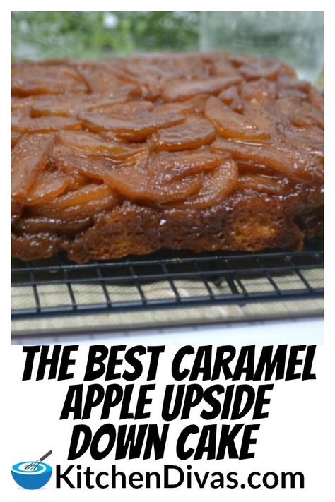 The Best Caramel Apple Upside Down Cake is easy, moist and flavorful comfort food! Served with whipped or ice cream, this dessert will not disappoint! #apple #applecake #caramelapple #easyrecipes #easydessert #cake #kitchendivas Filled Desserts, Caramel Apple Upside Down Cake, Rolled Cakes, Fruity Cakes, Homemade Caramel Apple, Easy Homemade Caramel, Fall Yummies, Apple Upside Down Cake, Caramel Apple Desserts