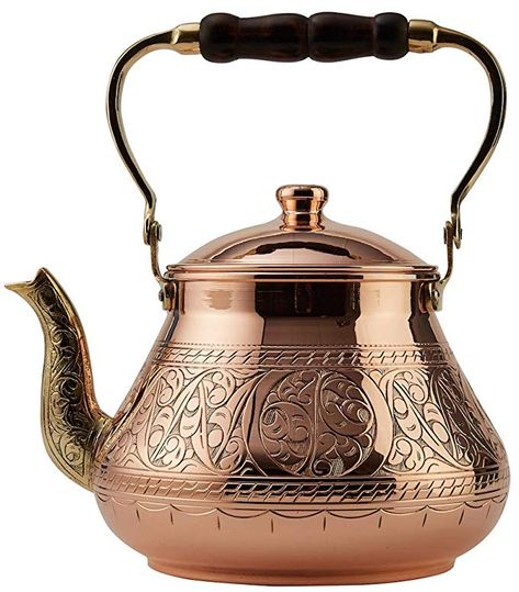 AmazonSmile | DEMMEX 2019 Heavy Gauge 1mm Thick Natural Handmade Turkish Copper Engraved Tea Pot Kettle Stovetop Teapot, LARGE 3.1 Qt - 2.75lb (Engraved Copper): Teapots Copper Tumblers, Bohemian Style Home, Copper Tea Kettle, Copper Utensils, Whistling Tea Kettle, Copper Kettle, Copper Kitchen, Copper Material, Handmade Copper