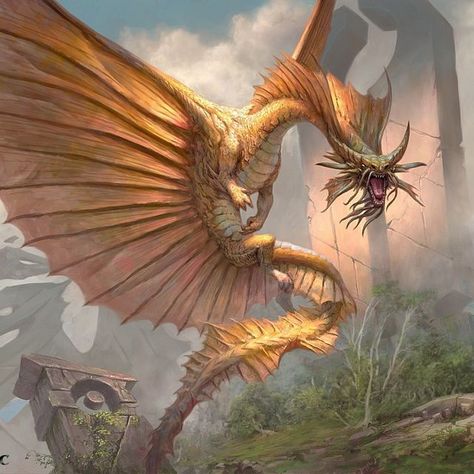 Gold Dragon Dnd, Ancient Gold Dragon, Simon Dominic, Legendary Dragons, Ancient Dragon, Dnd Dragons, Dragon Rpg, Cool Dragons, Magic The Gathering Cards