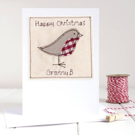 Are you interested in our Personalised robin christmas card? With our personalised robins christmas card you need look no further. Remembering A Loved One, Grandma Birthday Card, Robin Christmas, Robin Redbreast, Freehand Machine Embroidery, Raw Edge Applique, Fabric Cards, Calico Fabric, Cat Cards