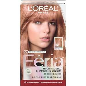 L'Oreal Paris Feria Multi-Faceted Shimmering Permanent Hair Color, High Intensity Hair Dye for 3X Highlights, 82 Strawberry Blonde, 1 Hair Dye Kit Vegan Hair Dye, Blue Black Hair Color, Rose Blonde, Edgy Hair Color, Rose Gold Hair Dye, Red Blonde, Blue Black Hair, Temporary Hair Dye, Korean Hair Color