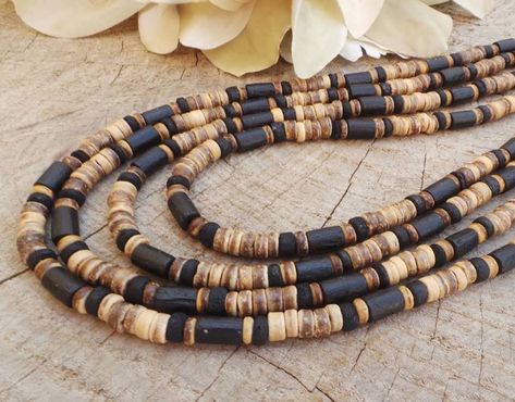 Mens beaded necklace. Mens necklace. Surfer style necklace. Mens coconut necklace. Mens wood bead necklace.Bohemian men's necklace. Surfer Necklaces, Coconut Necklace, Sp Style, Mens Accessories Necklace, Tube Bead Bracelet, Middle Eastern Jewelry, Elephant Bangle, Necklace Measurements, Mens Beaded Necklaces