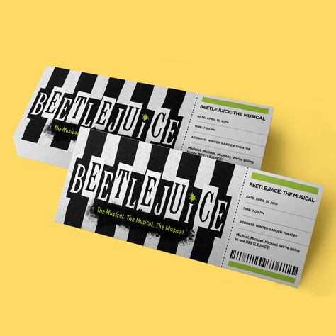 "This listing is for a made to order DIGITAL souvenir event ticket. These tickets are purely for gift and memory keepsakes only; tickets DO NOT PROVIDE ADMITTANCE. The types of tickets which can be made are unlimited and include Broadway shows, concert tours, sporting event or even birthday parties! ----- You will be provided with a standard letter size (8.5\"x11\") JPG with 2 tickets (Each 2.5\"x7\") as a digital download file for you to print at home, take to your local print shop or upload to a printing service such as Kinkos or Staples and have them delivered to your door!  *Please include the following information in Note To Seller Event Name:  Date:  Time:  Location/Venue: Custom Message: ----- ACCESSING YOUR FLIES / INSTRUCTIONS After the checkout process, you will receive an email Beetlejuice Broadway, Musical Theatre Shows, Musical Tickets, Custom Tickets, Winter Garden Theatre, Broadway Tickets, Musical Theatre Broadway, Ticket Design, Musical Theater