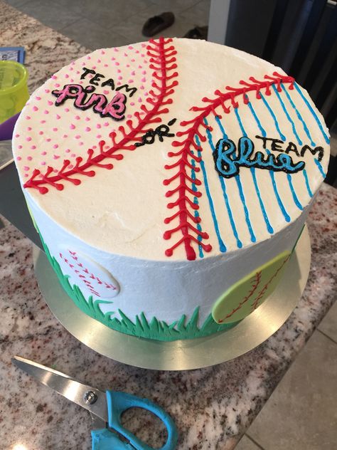 Softball Themed Gender Reveal, Baseball Vs Softball Gender Reveal, Baseball And Softball Gender Reveal, Baseball Gender Reveal Cake, Softball Or Baseball Gender Reveal, Softball Gender Reveal Ideas, Baseball Gender Reveal Ideas, Gender Reveal Ideas Baseball, Baseball Gender Reveal Party