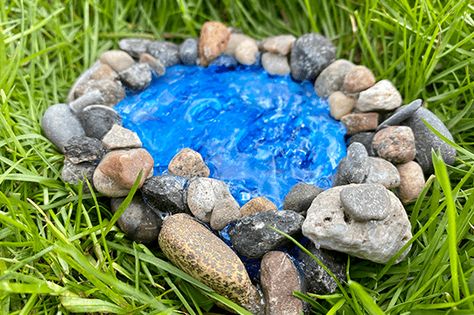 Make Your Own Fairy Garden Pond | A2AC Digital Learning Miniature Pond Diy, Mini Fairy Garden Ideas, Fairy Garden River, Fairy Garden Pond, Fairy Garden Box, Halloween Haunted House Diy, Fairy Pond, Pond Crafts, Fairy Miniatures