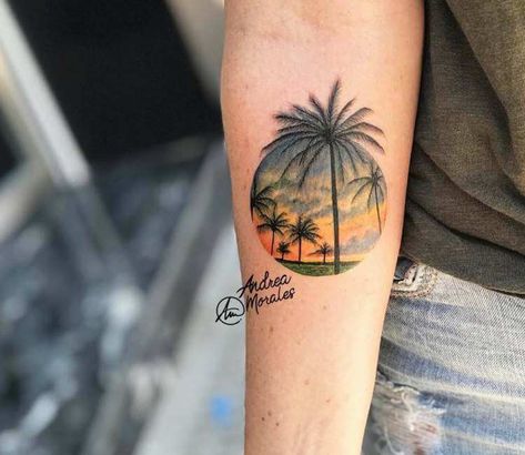 Tattoo photo - Palm Tree tattoo by Andrea Morales Left Tattoo, Palm Tattoo, Sunset Tattoo, Tropical Tattoo, Island Tattoo, Small Matching Tattoos, Sunset Tattoos, Palm Tattoos, Shape Tattoo