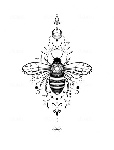 Tatoo Dog, Honey Bee Tattoo, Earthy Tattoos, Witch Tattoo, Geometric Tattoo Design, Floral Tattoo Sleeve, Tatuaje A Color, Bee Tattoo, Custom Tattoo Design