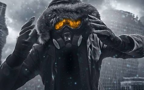 Gas Mask In The Snow Anime Gas Mask, Romantically Apocalyptic, Mask Guy, Gas Mask Art, Apocalypse Art, Hypebeast Wallpaper, Fallout Art, Anime Head, Mask Girl