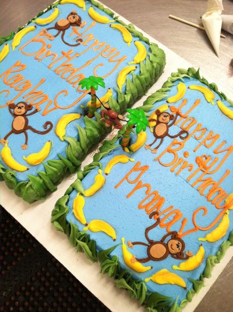 Monkey Theme Cake, Cake Animals, Dq Cake, Wilton Decorating Tips, Cookie Cake Designs, 4 Cake, Sheet Cake Designs, Theme Birthday Cake, Monkey Cake