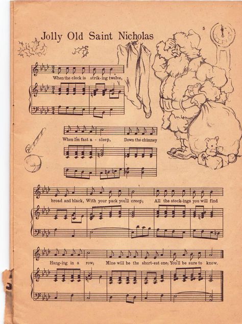 1958 Jolly Old St Nick Stary Papier, Santa Klaus, Papel Vintage, Christmas Sheet Music, Old Sheet Music, Music Crafts, Christmas Carols, Printable Images, Decoupage Vintage