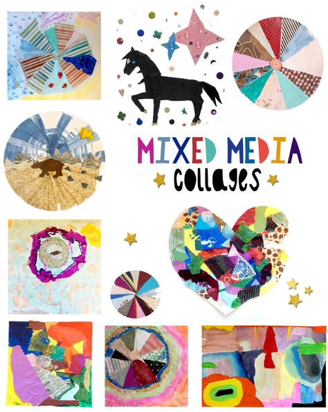 Kids Collage Ideas, Mixed Media Art For Kids, Elementary Art Lesson Plans, Kids Collage, Mixed Media Art Projects, Art Activities For Toddlers, 5th Grade Art, Art Cart, Collage Techniques