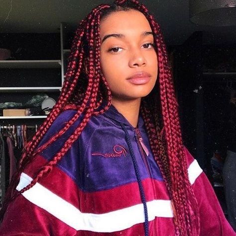 Bright Red Box Braids, Colorful Box Braids, Red Box Braids, Colorful Box, Blonde Box Braids, Short Box Braids, Long Box Braids, Try On Hairstyles, Box Braids Hairstyles For Black Women