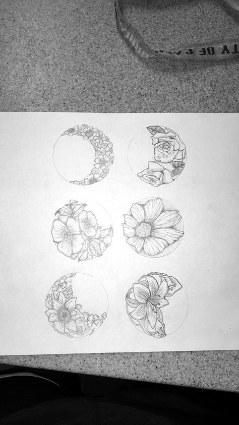 floral phases of the moon tattoo idea (original drawing) Phases Of The Moon Tattoo, The Moon Tattoo, Tattoo Moon, Trendy Tattoo, Floral Moon, Phases Of The Moon, 1 Tattoo, Tattoo Small, Sister Tattoos