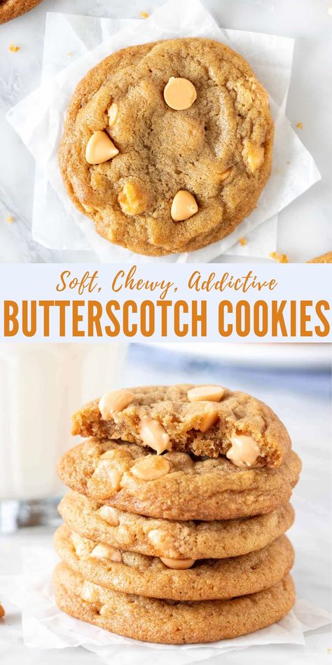 These chewy cookies have a delicious brown sugar flavor, lots of vanilla, and are filled with butterscotch chips. These butterscotch cookies are addictive #butterscotch #butterscotchchips #recipe #cookies #easy from Just So Tasty Cookies Butterscotch, Butterscotch Cookies Recipes, Butterscotch Chip Cookies, Butterscotch Recipes, Butterscotch Cookies, Quit Drinking, Butterscotch Chips, Lost 100 Pounds, Easy Cookie Recipes