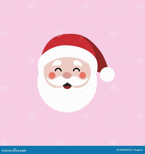 Sant Face in Flat design style on a pink background, With a warm smile and rosy cheeks, this friendly Santa embodies the joyful spirit of the season. Perfect for holiday cards, festive decoration, etc. Beard Vector, Card Character, Smiling Expression, Christmas Sled, Rainbow Tree, Festive Decoration, Baby Shower Stickers, Happy Cards, Rosy Cheeks