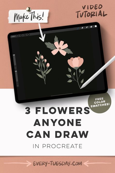 Free Procreate Tutorial, Procreate Flowers Tutorial, Procreate Practice Drawing, Cute Procreate Drawings, Ipad Drawing Ideas Easy, Procreate Drawing Tutorials, Procreate Course, Ipad Drawing Ideas, Draw In Procreate