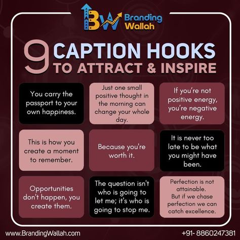 9 caption hooks to attract and inspire 
.
.
.
.
#Marketing #SocialMediaMarketing #Digitalmarketing #Instagram #Branding #Business #MarketingDigital #ContentMarketing #Advertising #socialmedia Digital Marketing Strategy Ideas, Business Strategy Management, Social Media Marketing Planner, Social Media Content Strategy, Clever Advertising, Social Media Marketing Instagram, Successful Business Tips, Marketing Planner, Attraction Marketing