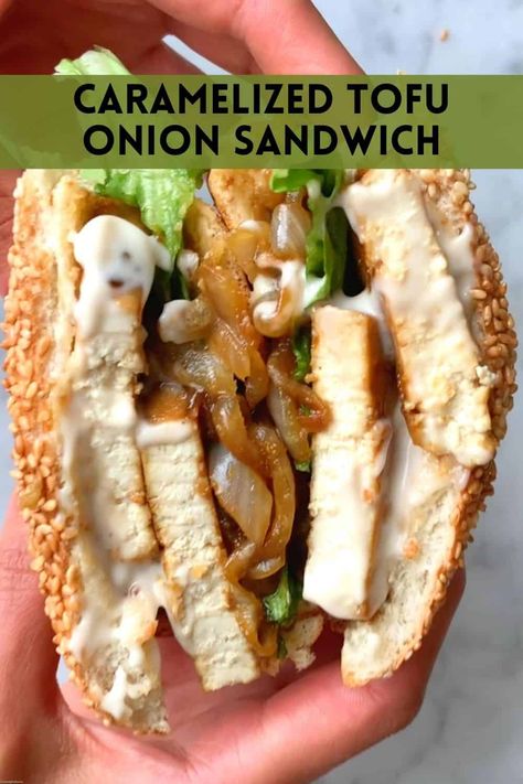 High-protein Caramelized Tofu & Onion Sandwich is the ideal vegan sandwich. Rich in vitamin B12, healthy, easy to make, & budget-friendly. Sandwich Meals, Onion Sandwich, Vegan Sandwich Recipes, Tofu Sandwich, Food Budget, Vegetarian Sandwich, Vegan Lunches, High Protein Vegan, Vegan Burgers