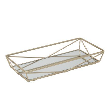 Gold Trim Geometric Vanity Mirror Tray Organize Bathroom Counter, Mirrored Vanity, Geometric Mirror, Mirror Vanity Tray, Design Mirror, Metal Bathroom, Mirror Vanity, Mirror Tray, Bedroom Dresser