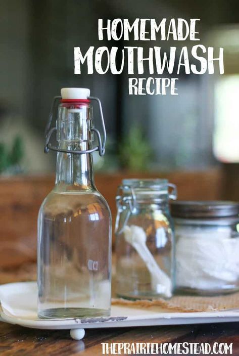 Homemade Mouthwash Recipe • The Prairie Homestead Mouthwash Recipe, Diy Mouthwash, Remineralize Teeth, Homemade Mouthwash, Natural Mouthwash, Pasta Dental, Preventative Health, Natural Therapy, Natural Diy