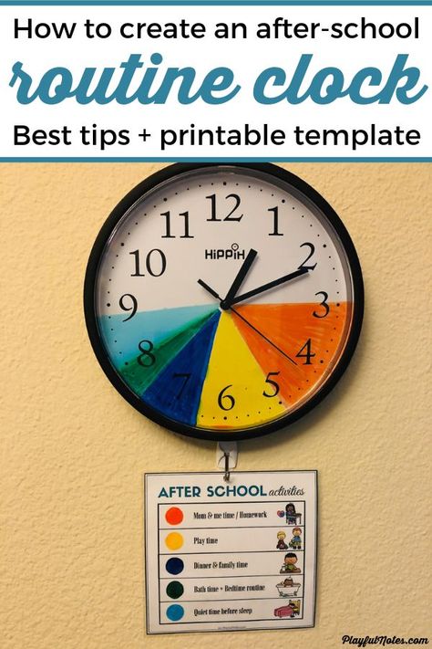 Discover an easy idea that will help you create the best after-school routine for your kids and enjoy an after-school schedule that works for your family! --- How to make an after-school routine clock for kids | After school schedule for kids | Advice for moms After School Routine Clock, Clock For Preschoolers, Preschool After School Routine, Kindergarten After School Schedule, After School Room Ideas, Afterschool Schedule For Kids, Kids Clock Schedule, Afterschool Routine Kids, After School Classroom