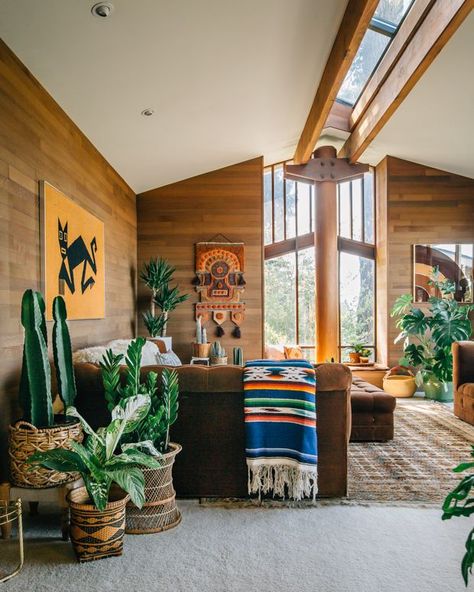 Retro Branding, Lots Of Plants, Casa Container, Southwestern Decorating, Southwestern Style, Style At Home, A Living Room, Large Windows, House Inspo